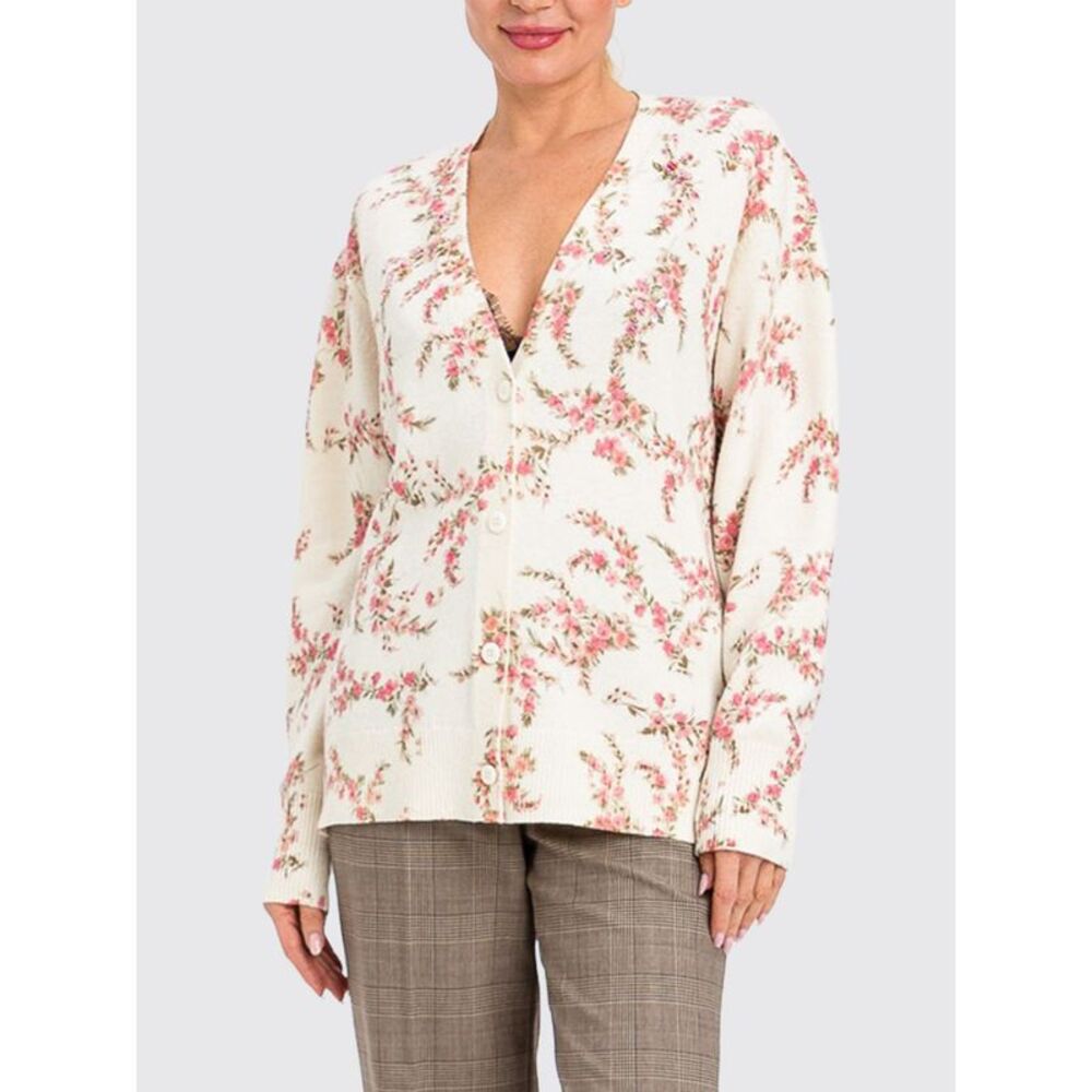 Twinset Women Relaxed Fit Floral Print Wool Blend Cardigan Twinset